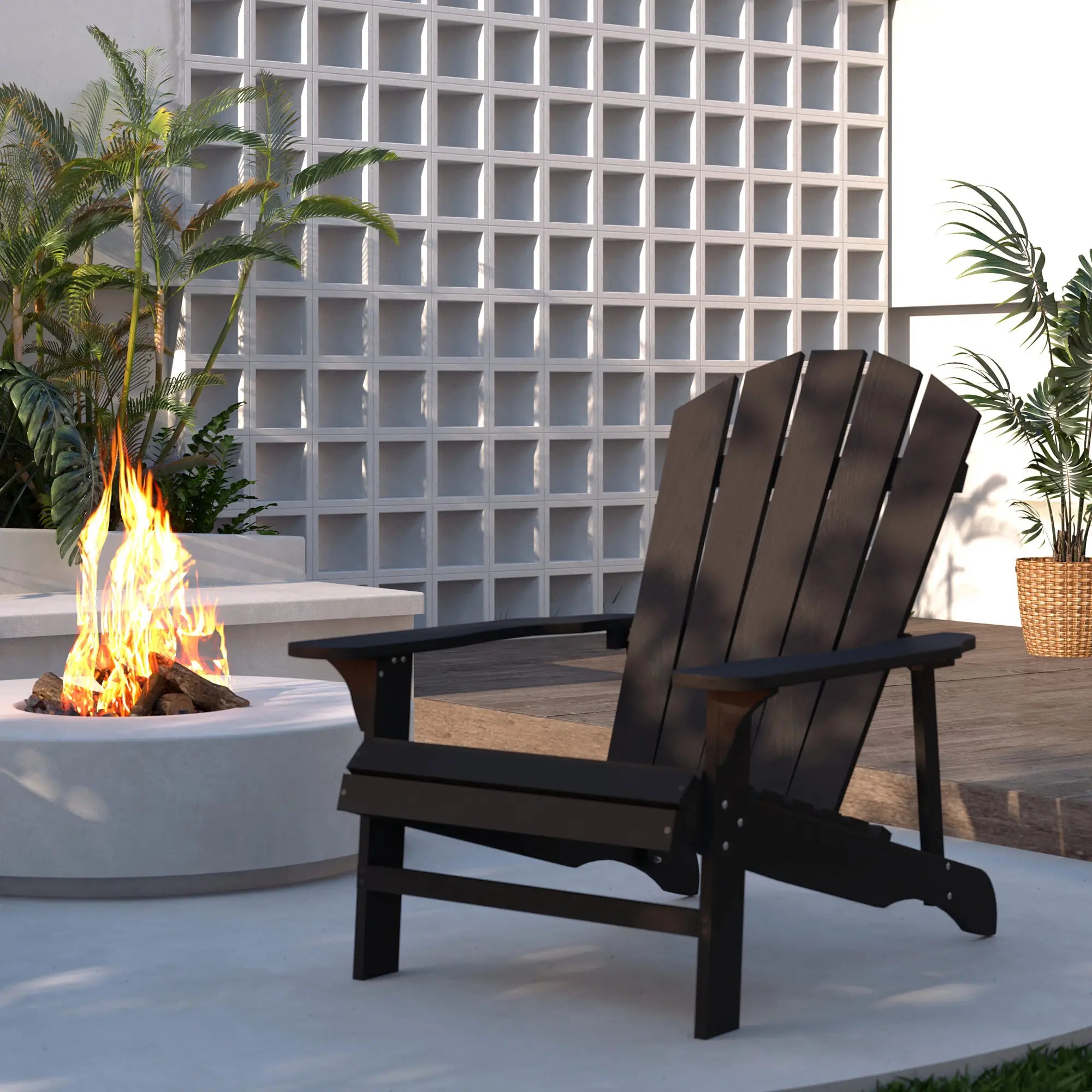 Wood Adirondack Chair, Outdoor Patio Chair, Slatted Design, Black Patio Chairs at Gallery Canada