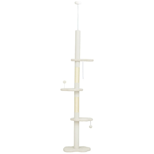 88.5"-100.5" Floor to Ceiling Cat Tree, Scratching Posts, Cloud Platforms, Cream Floor to Ceiling Cat Trees Cream at Gallery Canada