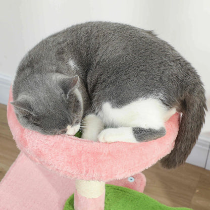 28 Inch Cat Tree Tower with Plush Bed, Condo, Scratching Post, Pink & Green Cat Posts at Gallery Canada