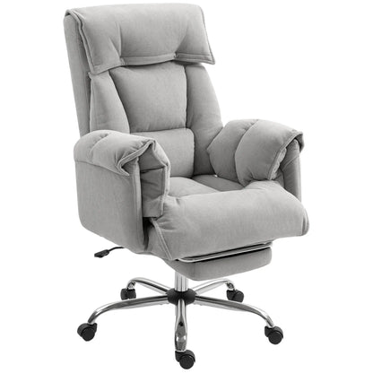High Back Office Chair, Reclining with Footrest, High Resilience Foam, Swivel Wheels, Light Grey