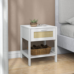 Modern Bedside Table, Accent Nightstand with Drawer and Open Shelf, Bed End Table for Bedroom, Living Room, White - Gallery Canada