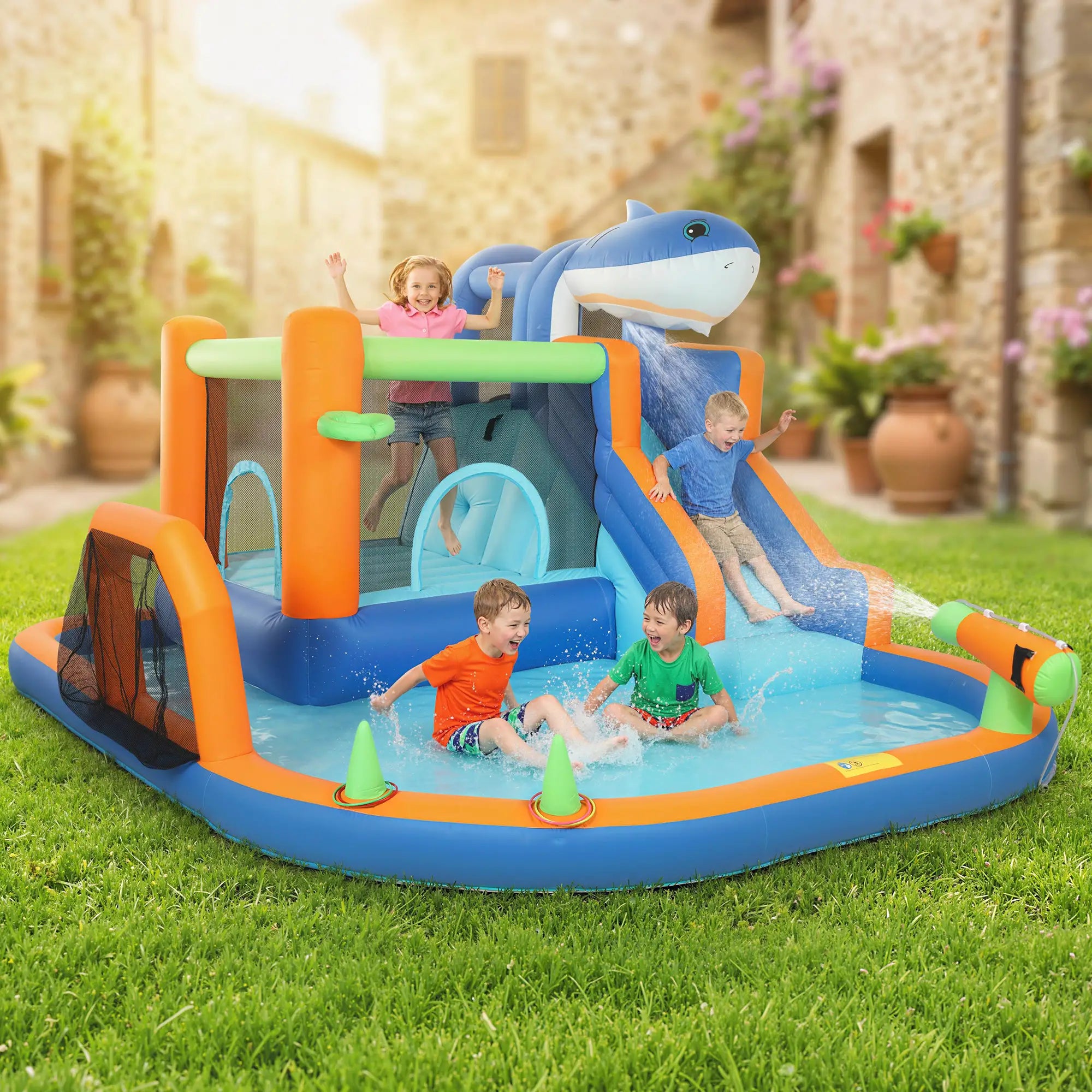 Inflatable Bounce House, Sharks Theme, Slide and Pool, Blue Inflatables at Gallery Canada