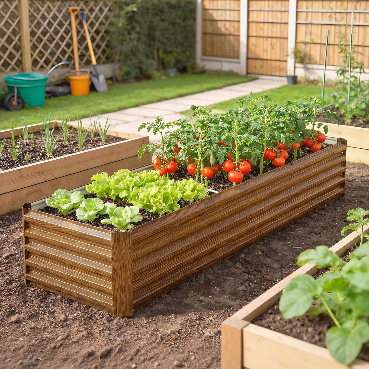 Galvanized Raised Garden Bed, 8 x 2.6 x 1.5ft, Brown Wood Effect, Brown Galvanized Planter Boxes at Gallery Canada