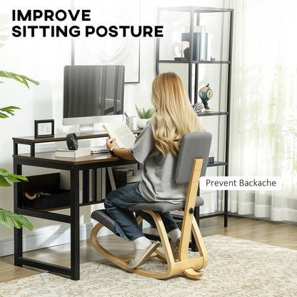 Ergonomic Kneeling Chair, Rocking Wood Kneel Stool with Backrest for Improve Posture, Back Pain, Grey Office Chairs at Gallery Canada