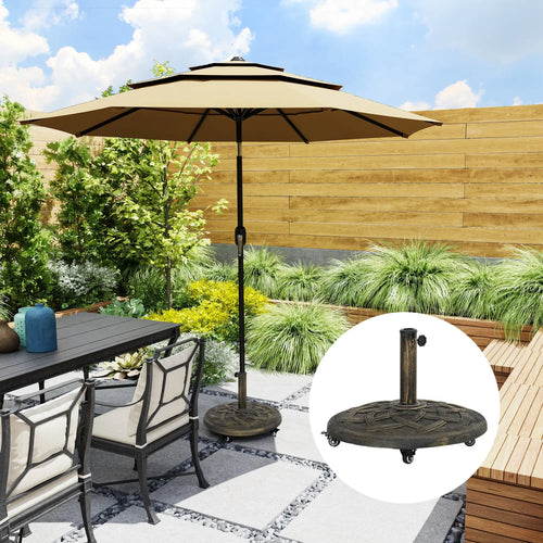 Round Patio Umbrella Base With Wheels, 44 Lbs Resin Stand, 1.3