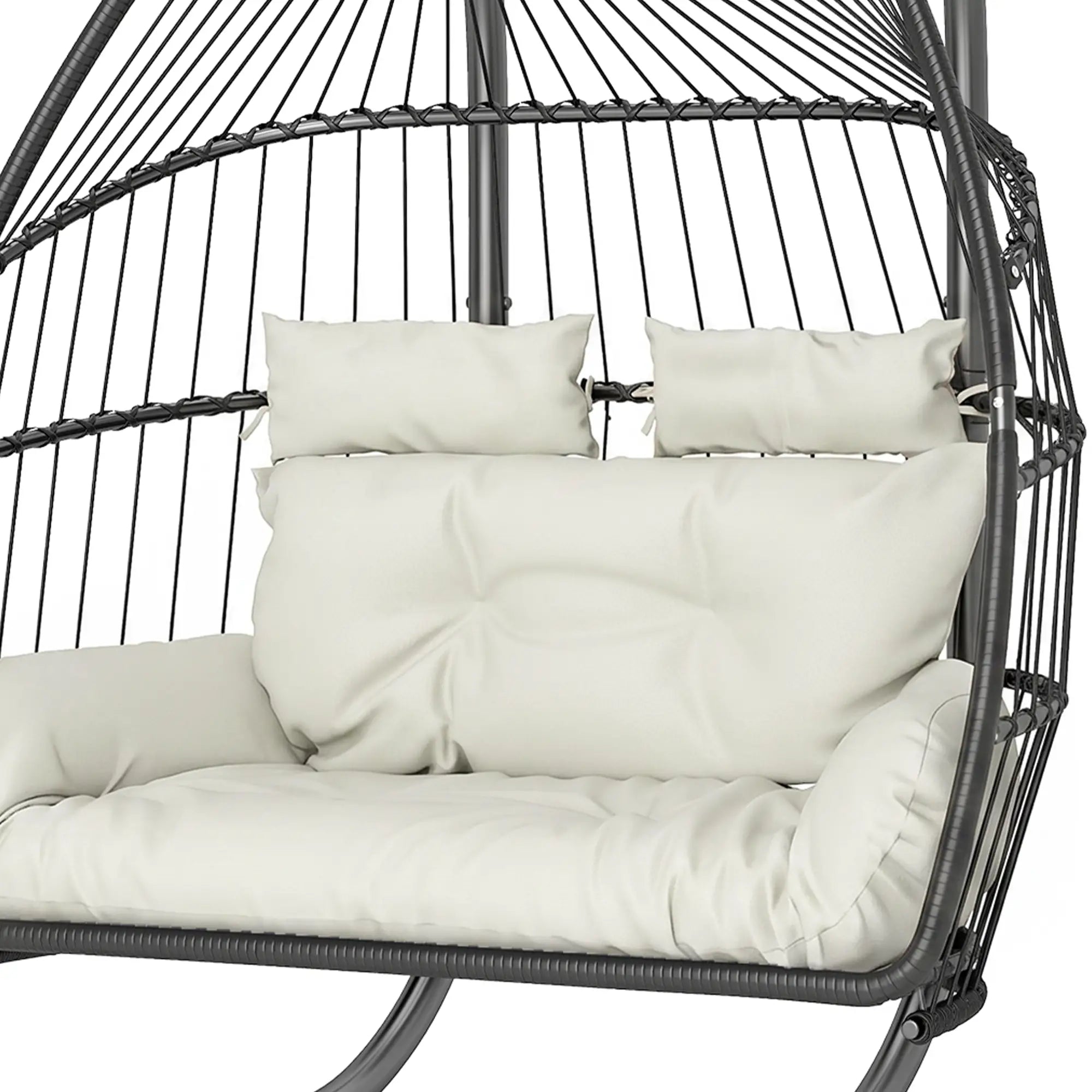 Double Wicker Egg Swing Chair, Foldable with Stand, UV Resistant Cushion, Cream White Patio Swings with Stand at Gallery Canada
