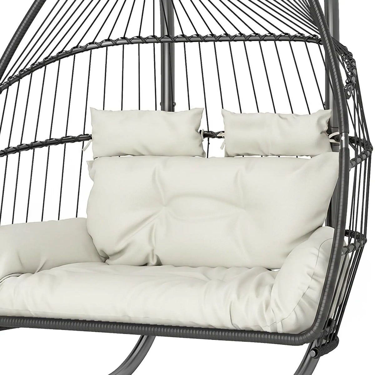 Double Wicker Egg Swing Chair, Foldable with Stand, UV Resistant Cushion, Cream White Patio Swings with Stand at Gallery Canada