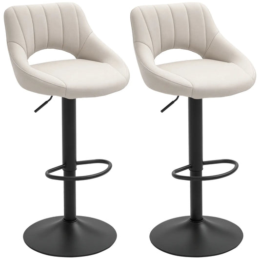 Bar Stools Set of 2, Swivel Counter Height Barstools with Adjustable Height, Linen Upholstered Bar Chairs with Round Metal Base and Footrest, Cream Bar Stools Cream at Gallery Canada