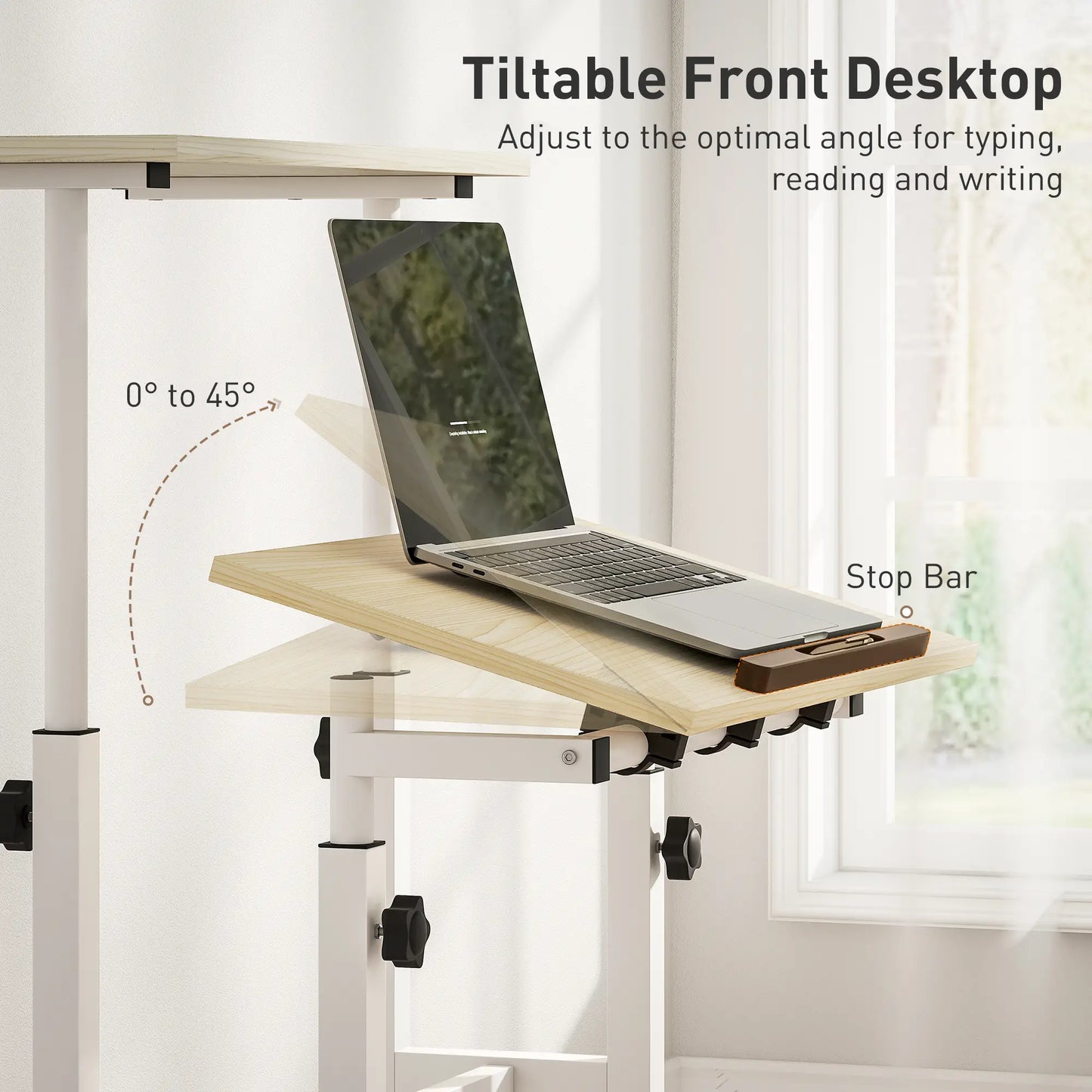 Height Adjustable Standing Desk with Wheels, Natural Computer Desks at Gallery Canada