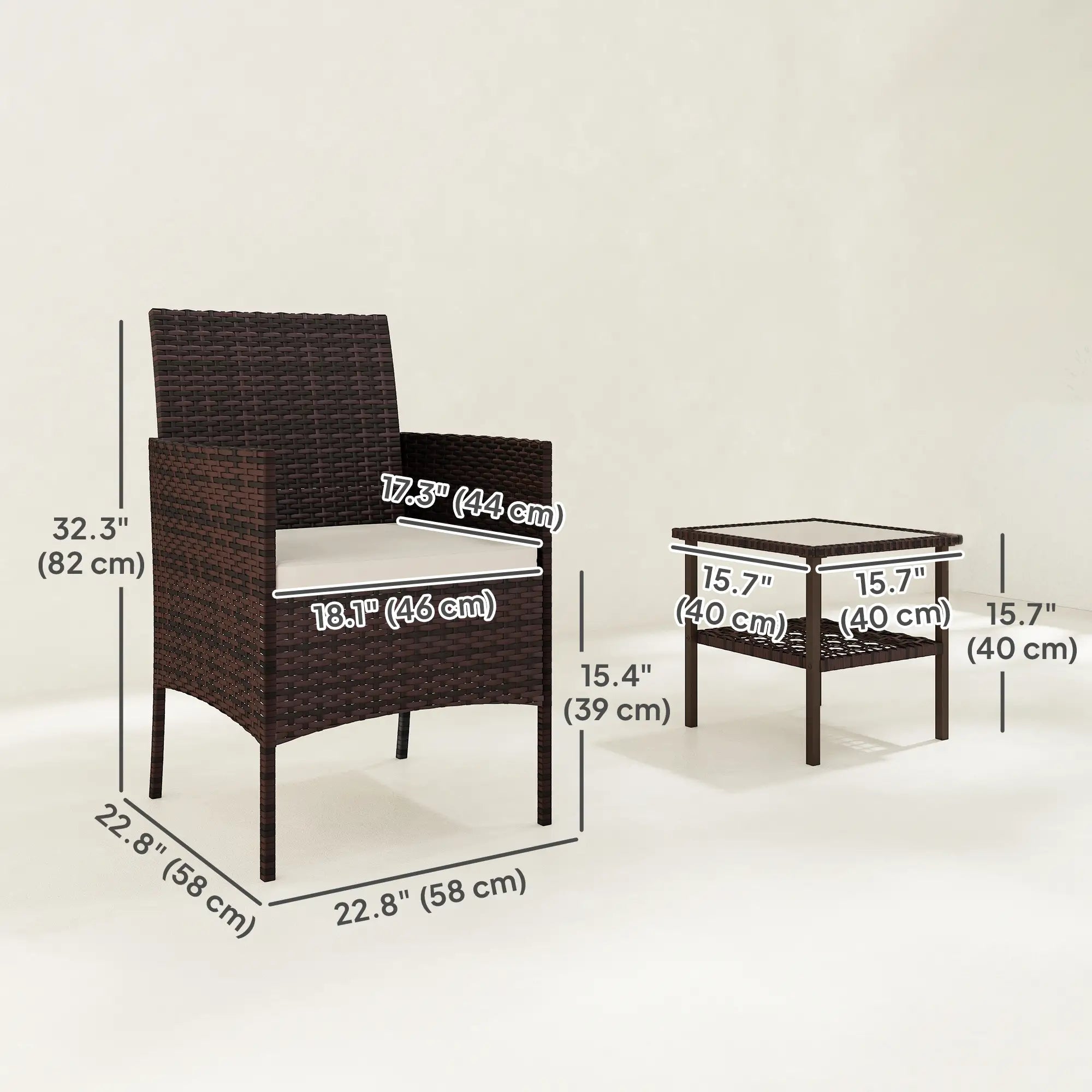3-Piece Wicker Bistro Set, 2-Tier Glass Top Table, Beige Bistro Sets at Gallery Canada
