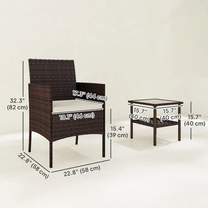 3-Piece Wicker Bistro Set, 2-Tier Glass Top Table, Beige Bistro Sets at Gallery Canada