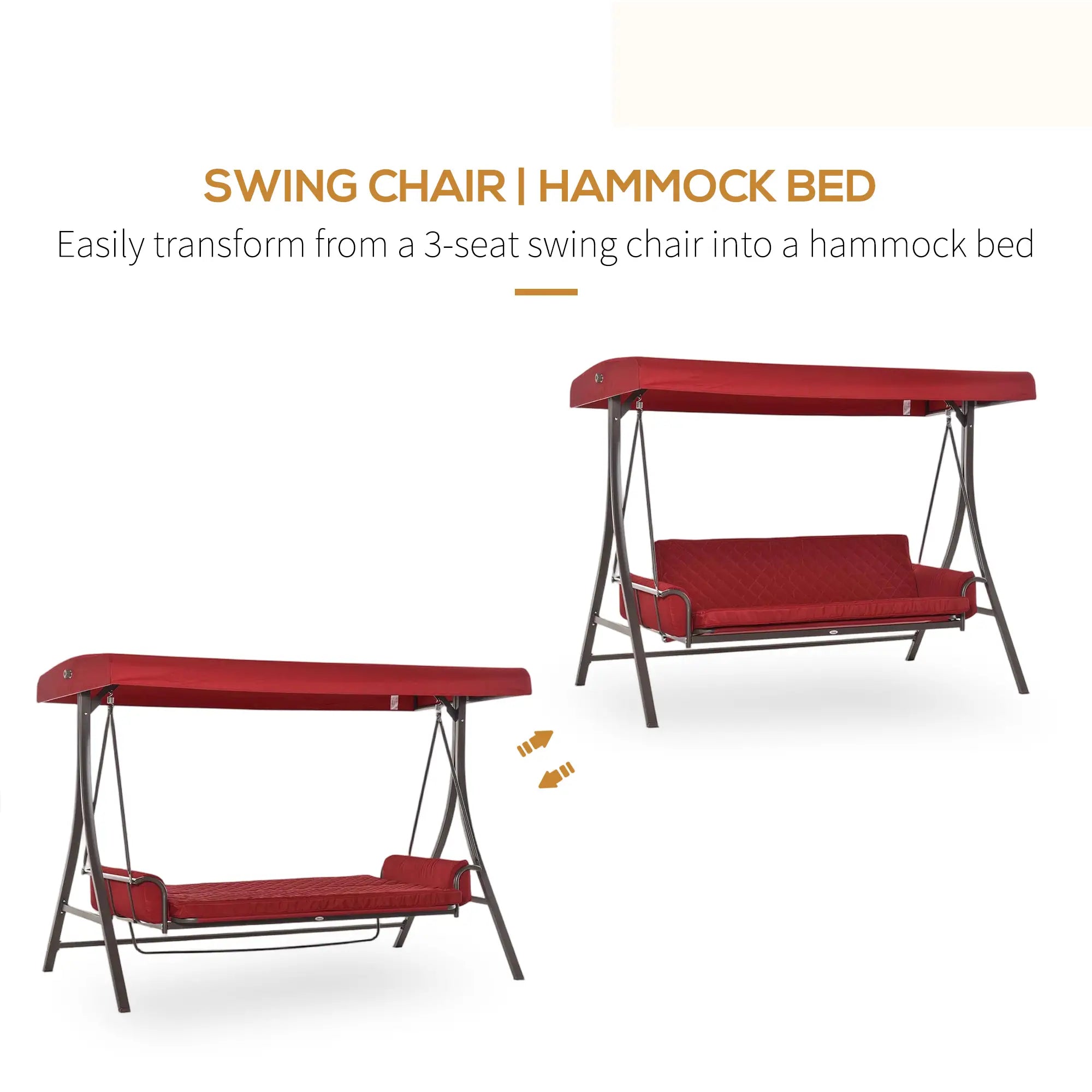 Porch Swing Bed, 3 Person, 2-In-1 Convertible Patio Bench With Canopy, Red Patio Swings with Stand at Gallery Canada