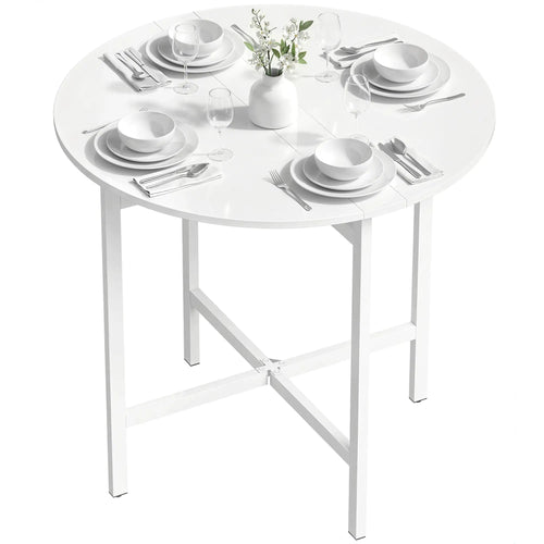 Folding Drop Leaf Dining Table, 80 cm, White