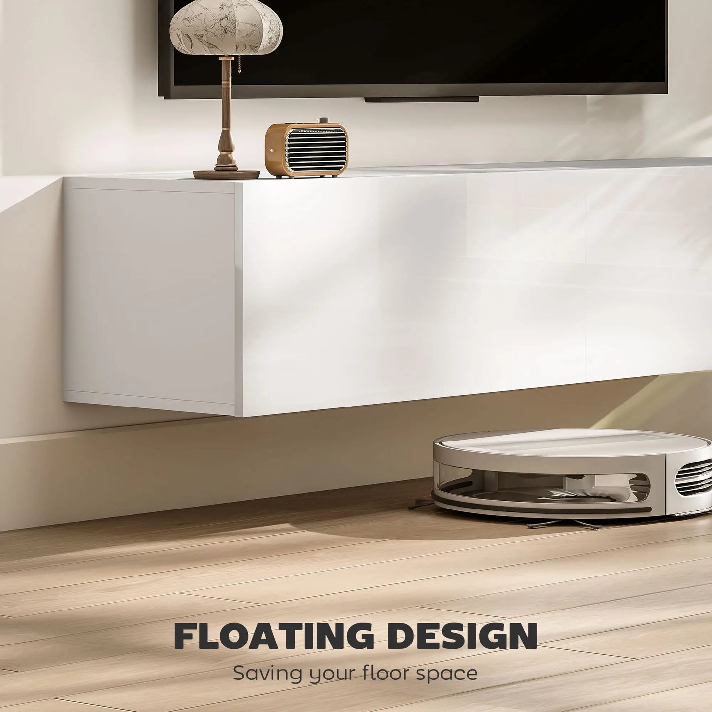Floating TV Stand, Storage Cupboards for 45, 55, 65in TVs, Wall Mounted, White TV Stands at Gallery Canada