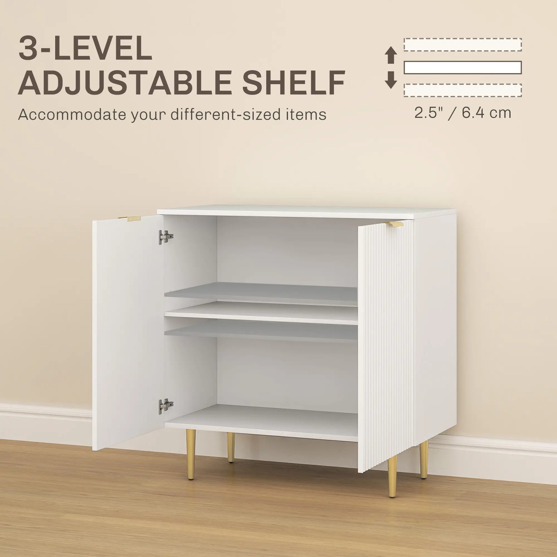 Modern Kitchen Storage Cabinet, Adjustable Shelves, Metal Legs, White Bar Cabinets at Gallery Canada