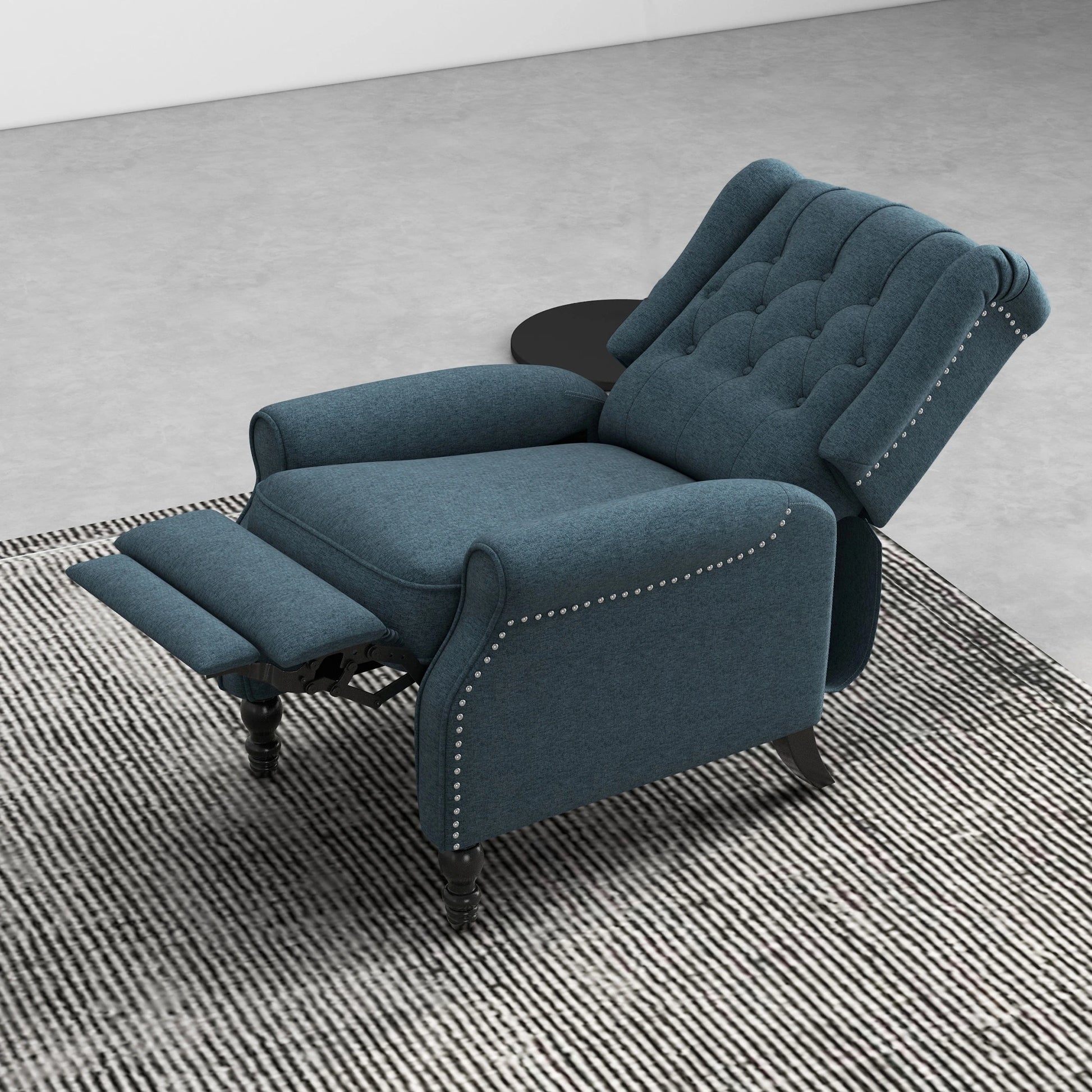 Wingback Reclining Chair with Footrest, Button Tufted, Blue Single Sofas at Gallery Canada