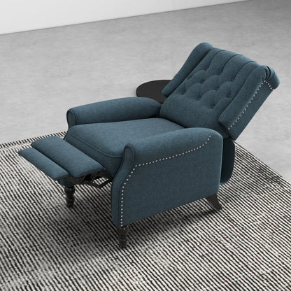 Wingback Reclining Chair with Footrest, Button Tufted, Blue Single Sofas at Gallery Canada