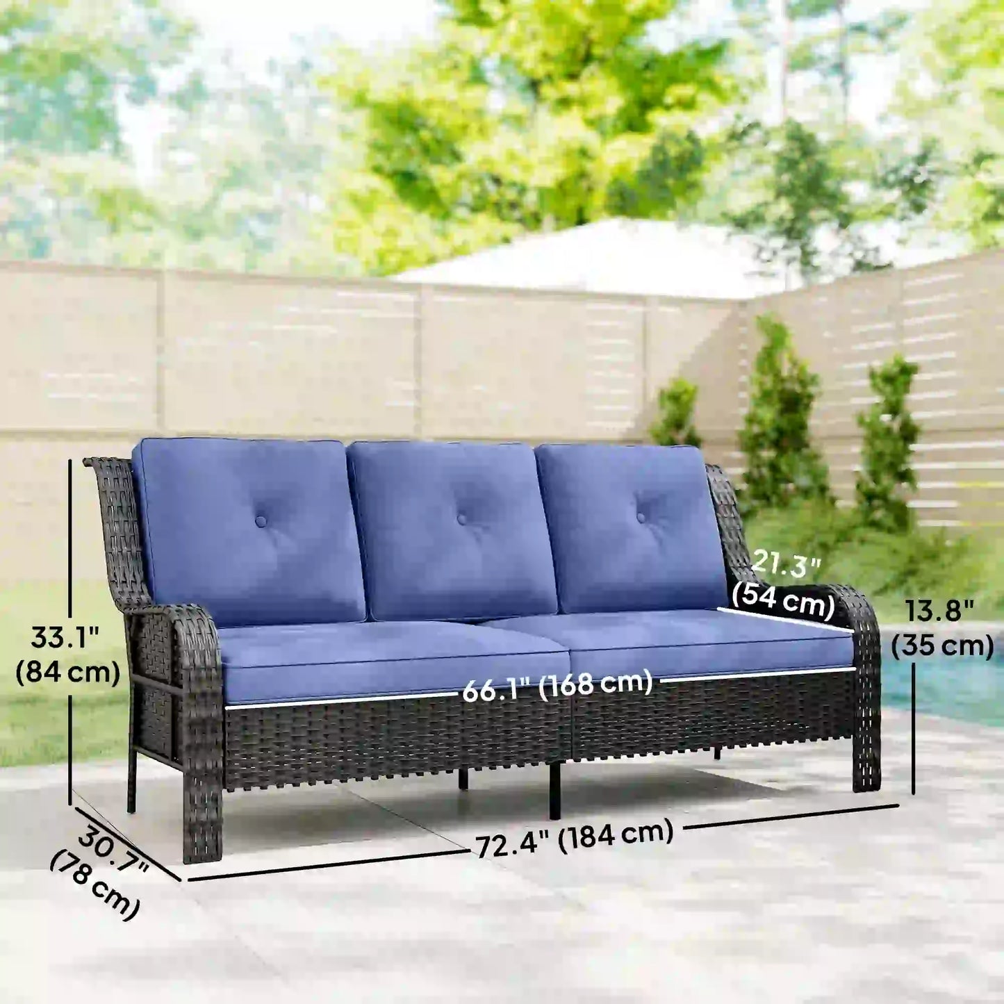3 Seater Wicker Patio Sofa With Cushions, Deep Blue Patio Furniture Sets at Gallery Canada