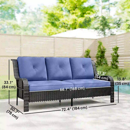 3 Seater Wicker Patio Sofa With Cushions, Deep Blue Patio Furniture Sets at Gallery Canada