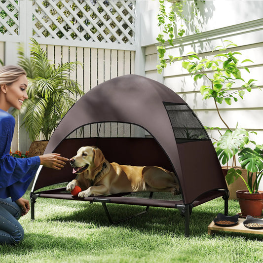 Elevated Dog Bed With Canopy, Washable Mesh Steel Frame, 41.7" x 29.9" x 39", Coffee Elevated Dog Beds Coffee, Black at Gallery Canada