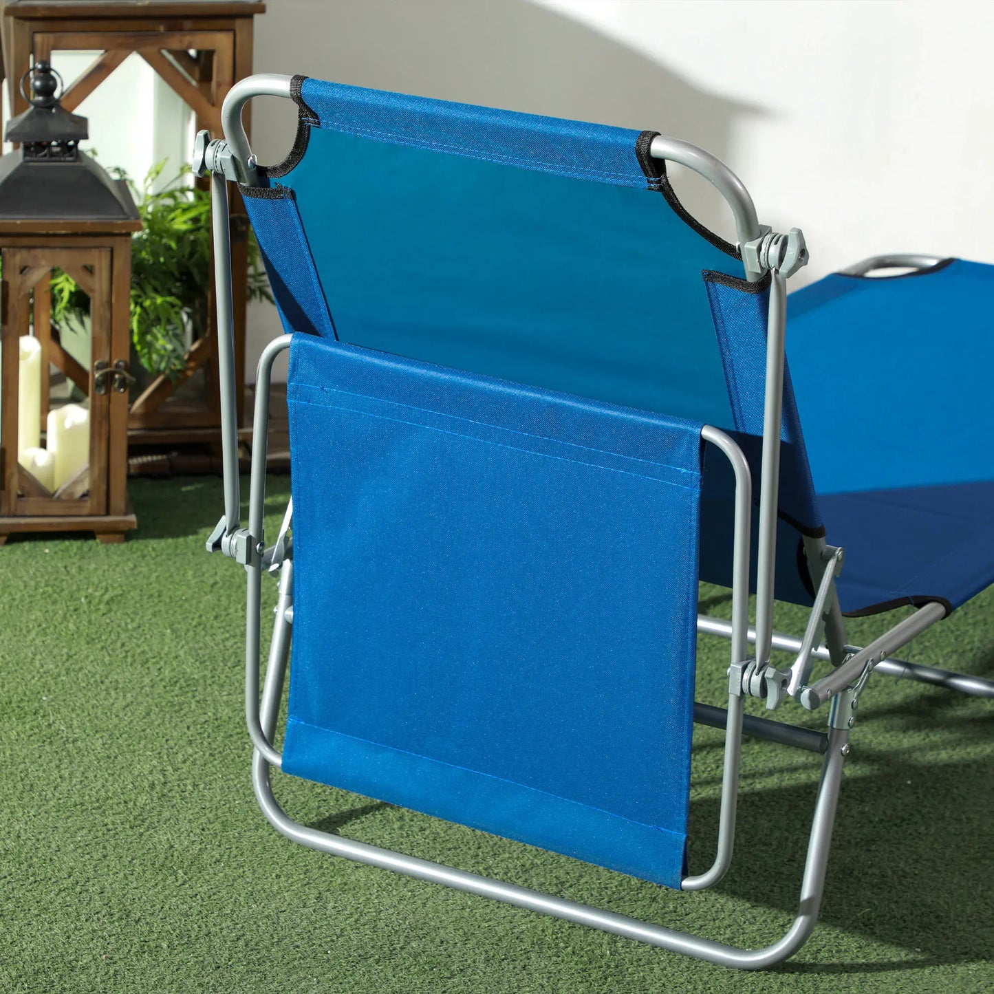 Outdoor Lounge Chair, Adjustable Folding Chaise With Sun Shade, Blue Lounger Chairs at Gallery Canada