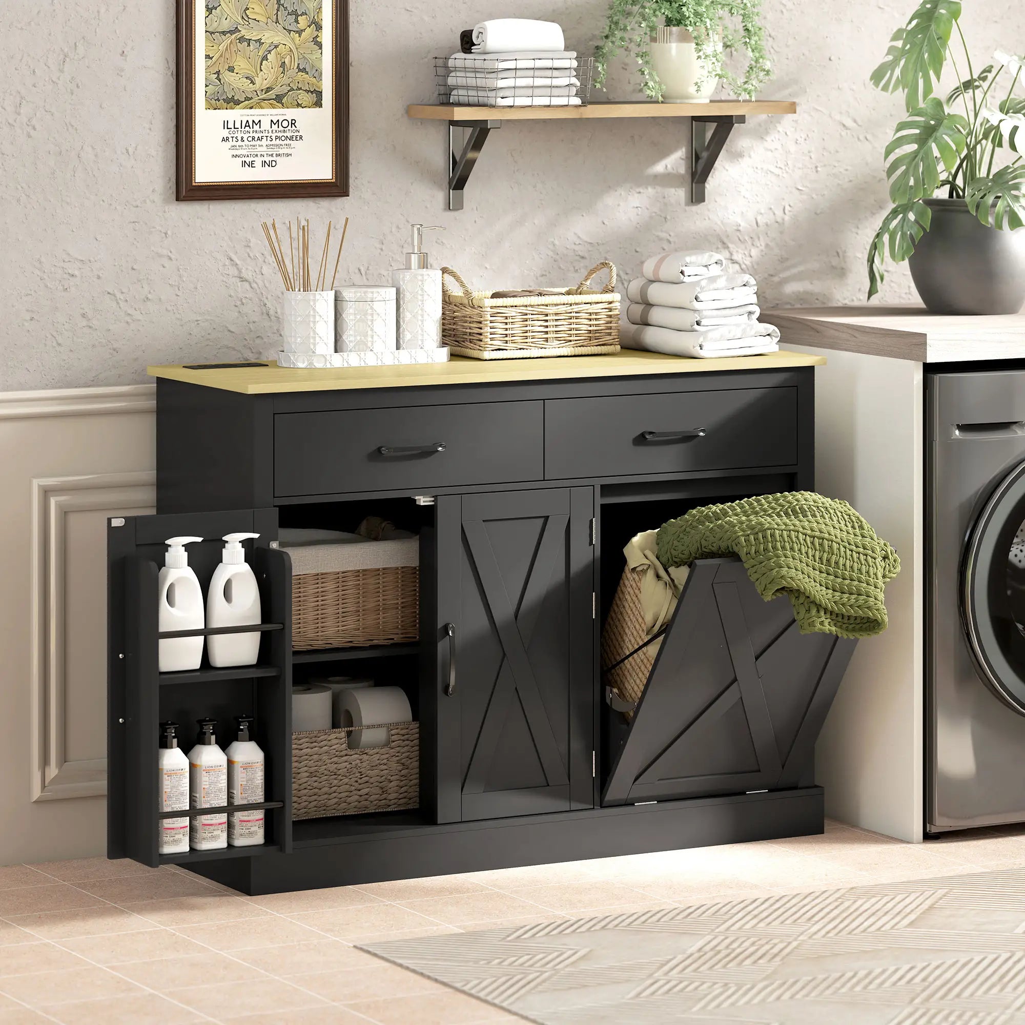 7 Gallon Tilt Out Garbage Cabinet, Kitchen Island With Charging Station, Black Storage Cabinets at Gallery Canada