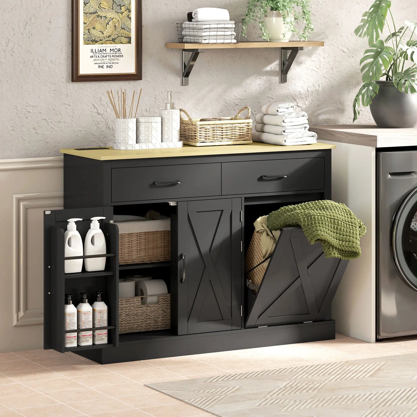 7 Gallon Tilt Out Garbage Cabinet, Kitchen Island With Charging Station, Black Storage Cabinets at Gallery Canada