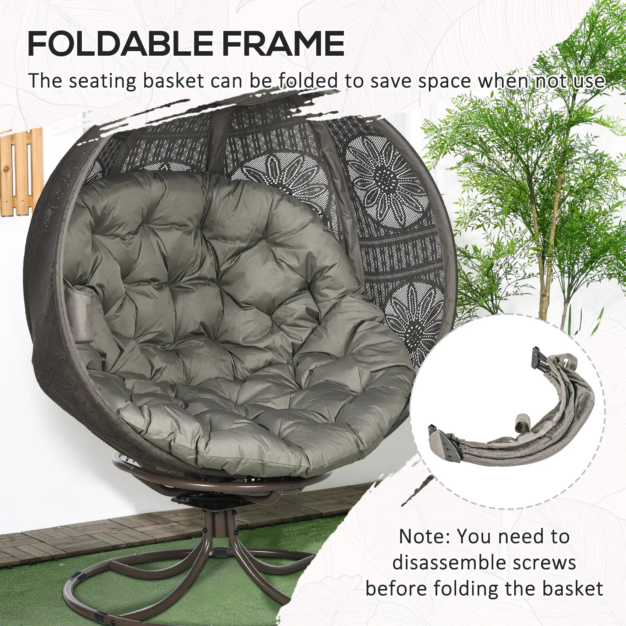 Patio Egg Chair, Swivel Base, Foldable, Large Seat Cushion, Cup Holder, Indoor Outdoor Patio Chairs at Gallery Canada