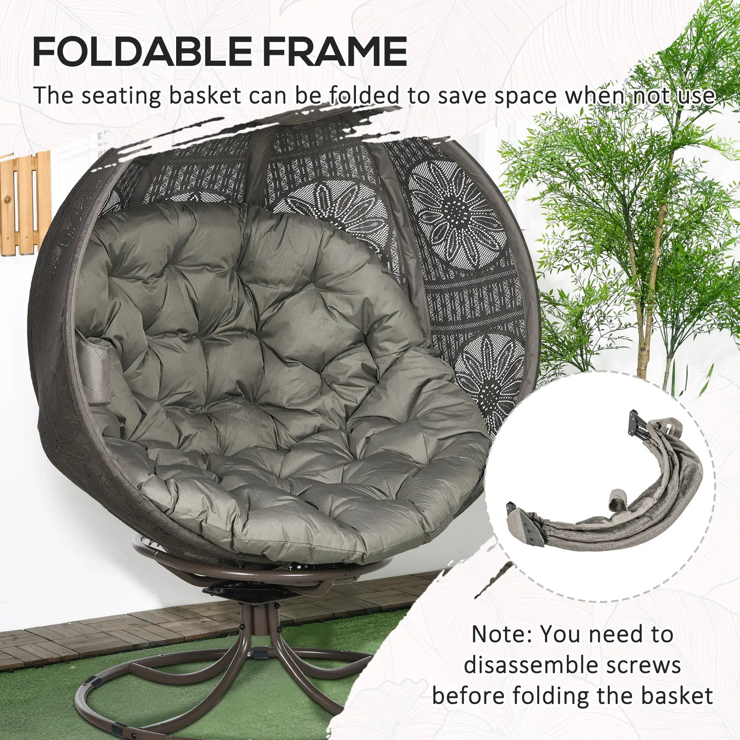 Patio Egg Chair, Swivel Base, Foldable, Large Seat Cushion, Cup Holder, Indoor Outdoor Patio Chairs at Gallery Canada