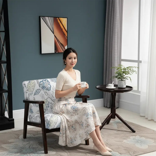 Mid-Century Modern Accent Chair, Retro Fabric Armchair, Wooden Arm, Floral Accent Chairs Flower Pattern at Gallery Canada