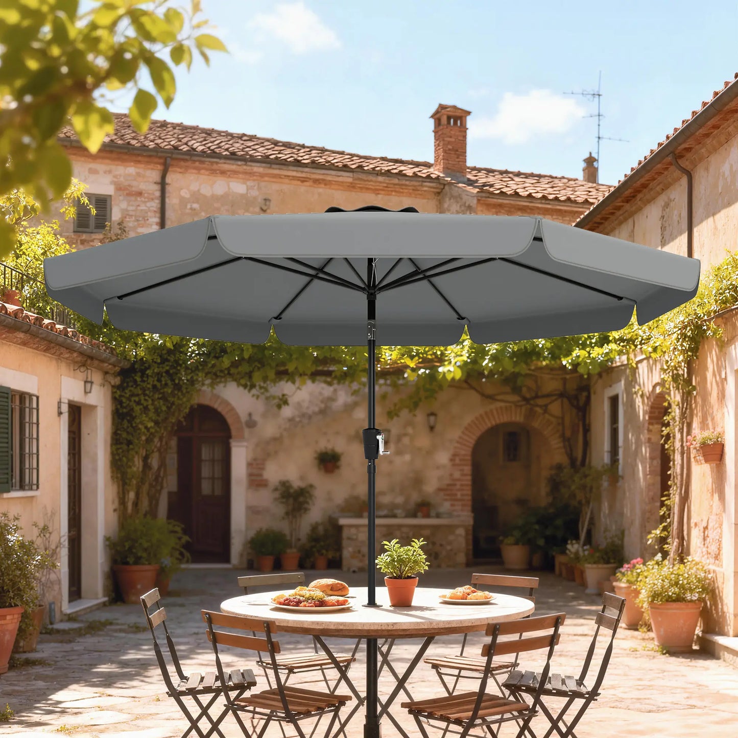 10 ft Outdoor Patio Umbrella, Push Button Tilt, Crank, Dark Grey Sun Umbrellas at Gallery Canada