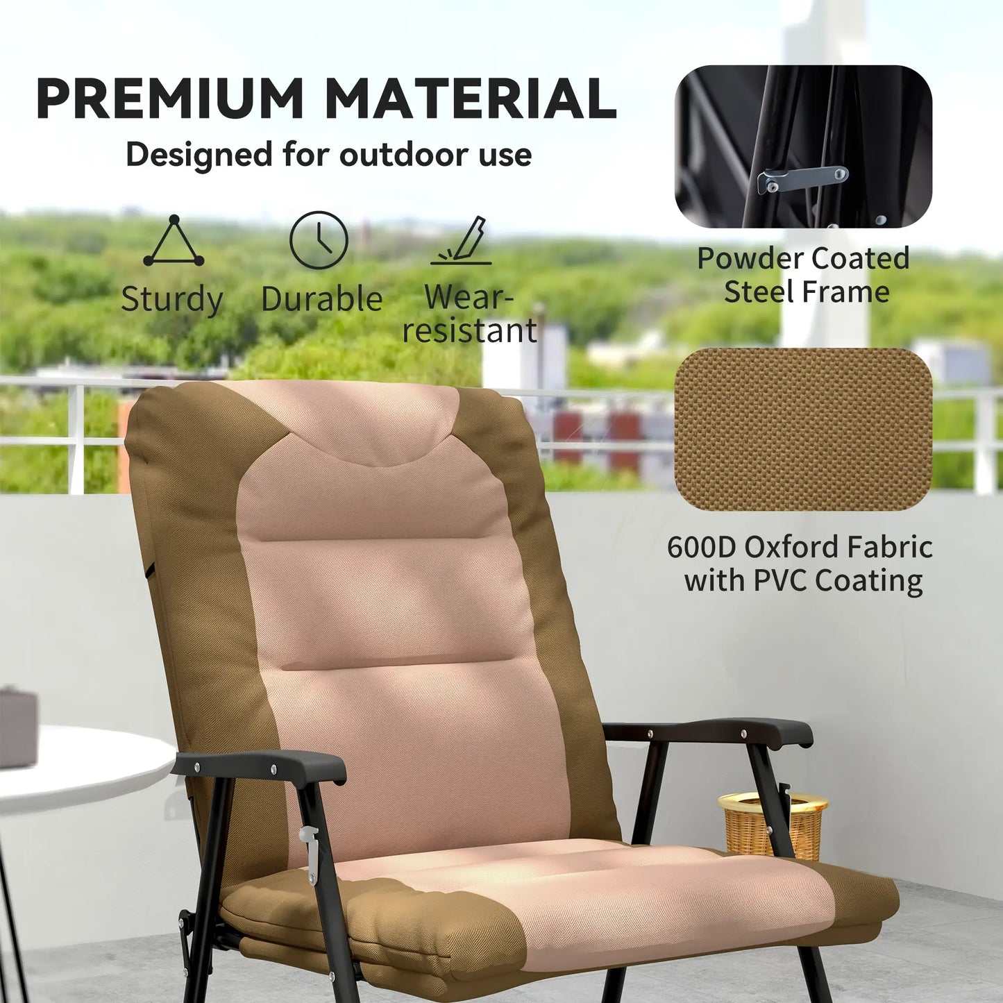 Folding Rocking Chair Set, 2 Padded Rockers with Armrest, Light Brown Outdoor Rocking Chairs at Gallery Canada