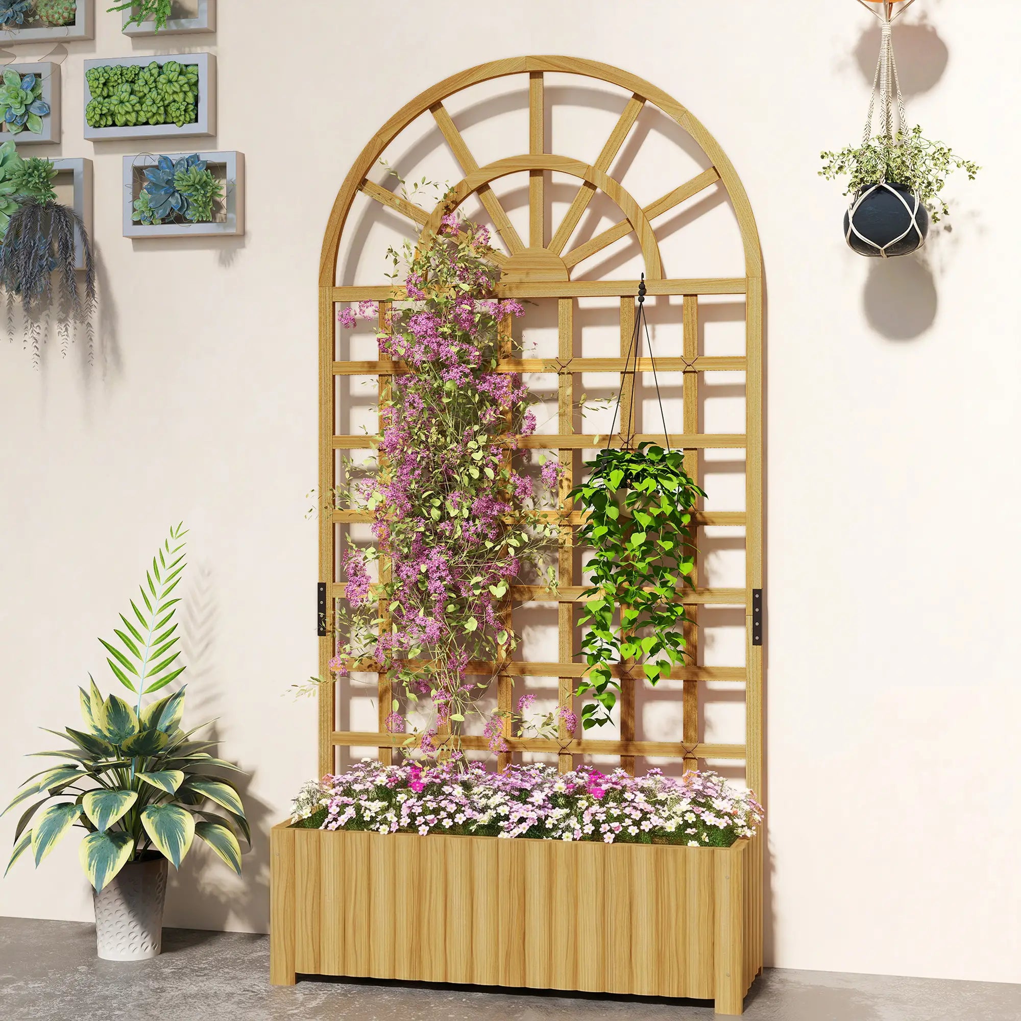 Wooden Raised Garden Bed with Trellis, Elevated Planter Box Wooden Planter Boxes at Gallery Canada