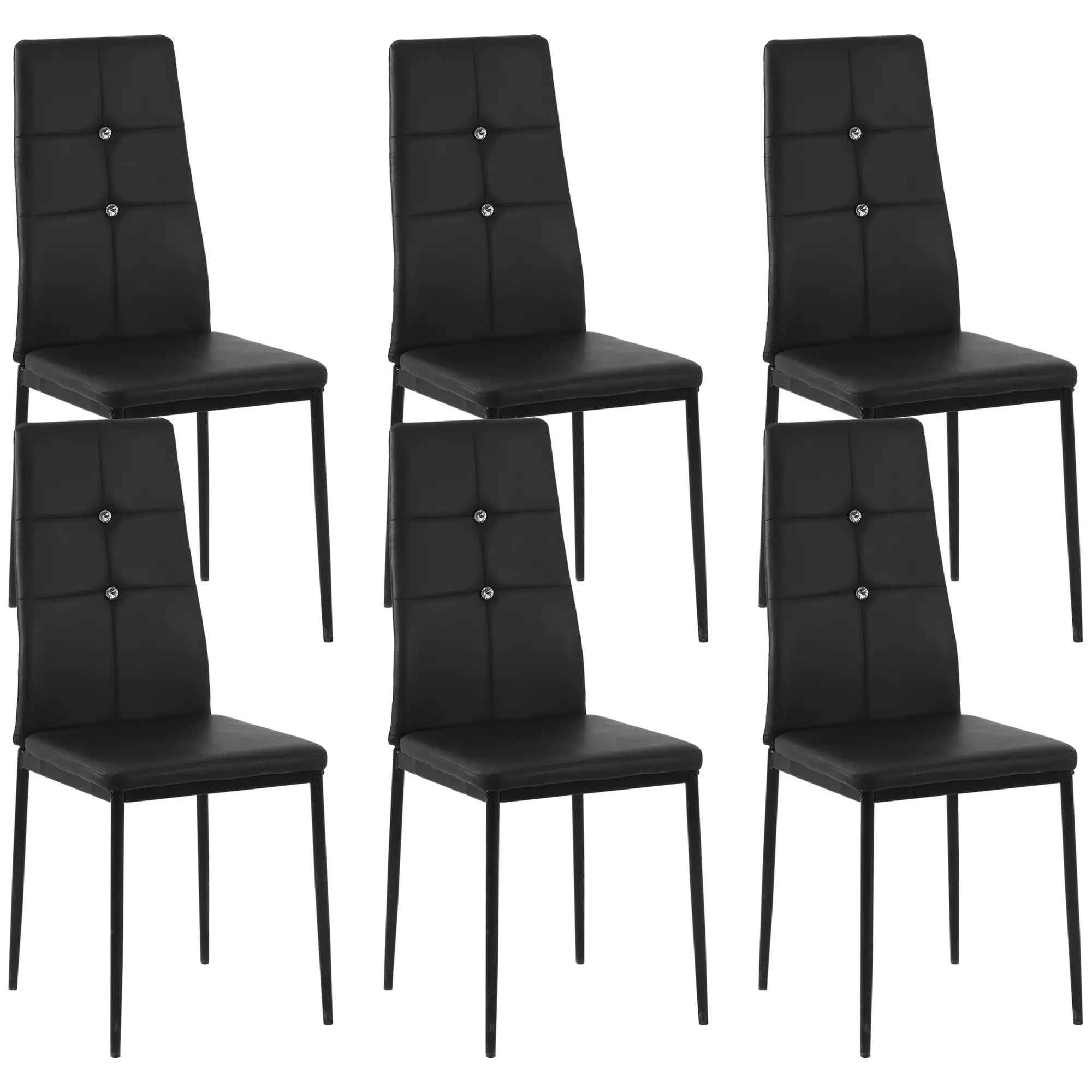 Set of 6 Button Tufted Side Chairs, Upholstered Seat, Steel Legs, Black Dining Chairs Black at Gallery Canada