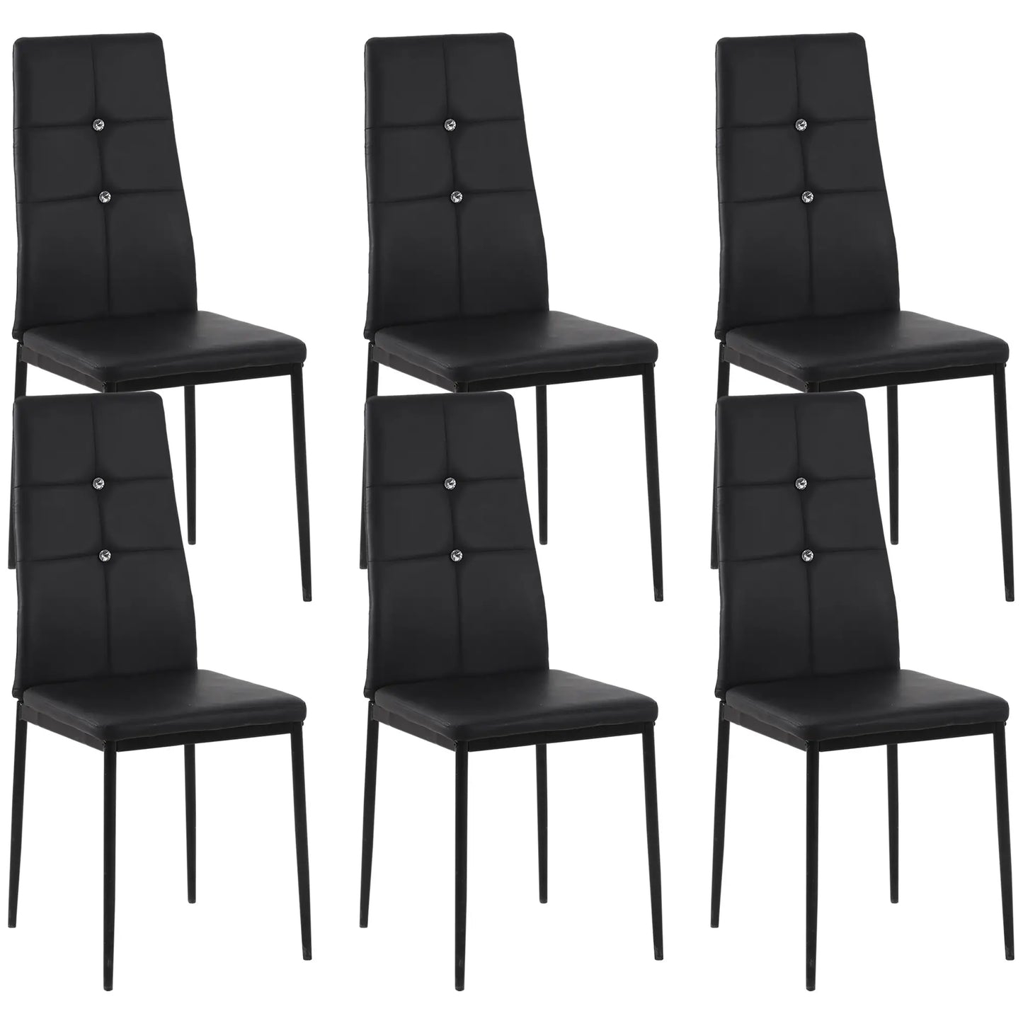 Set of 6 Button Tufted Side Chairs, Upholstered Seat, Steel Legs, Black Dining Chairs Black at Gallery Canada