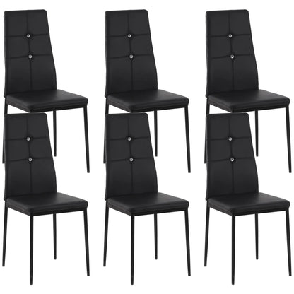 Set of 6 Button Tufted Side Chairs, Upholstered Seat, Steel Legs, Black Dining Chairs Black at Gallery Canada