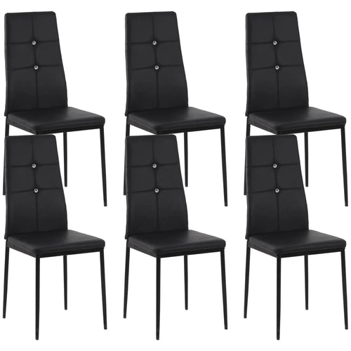 Set of 6 Button Tufted Side Chairs, Upholstered Seat, Steel Legs, Black