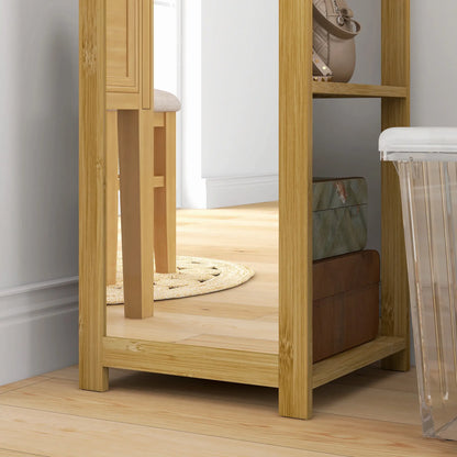 66" x 14" Standing Mirror, 6-Tier Shelf, Full Body Floor Mirror, Nature Wood Bathroom Cabinets at Gallery Canada