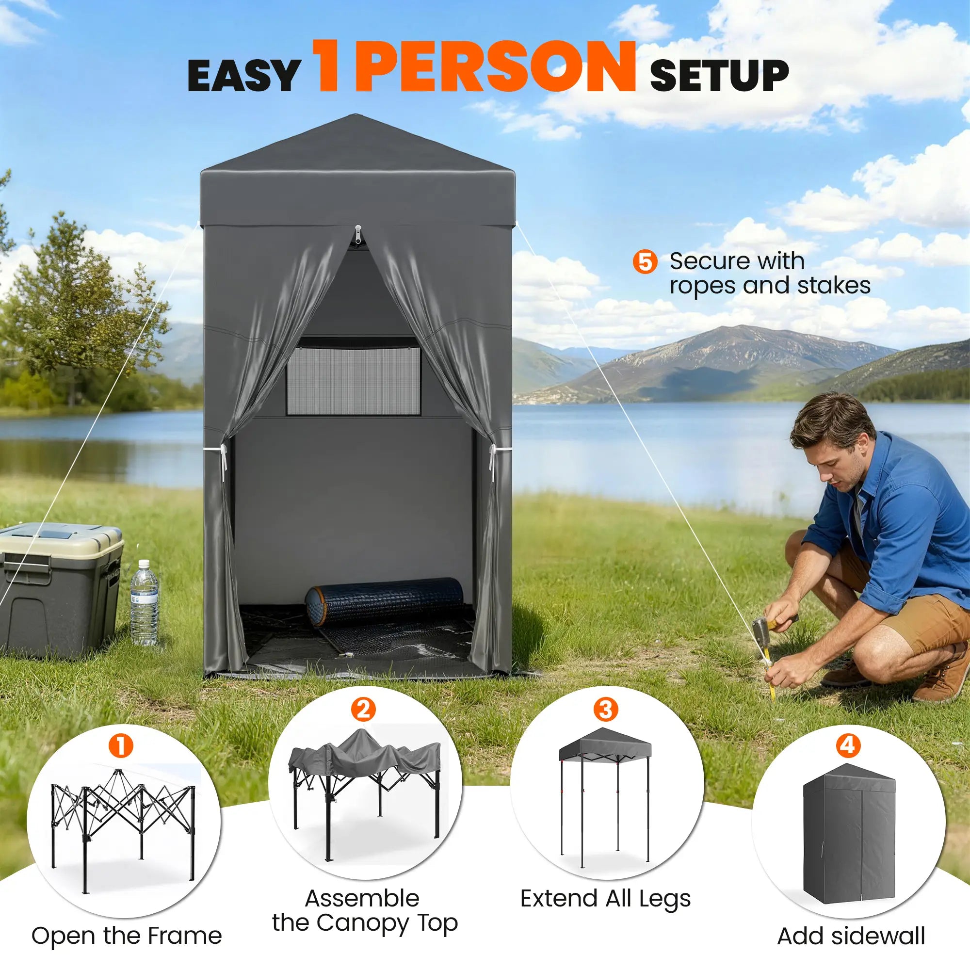 4x4 ft Pop Up Canopy Tent, UPF 50+ Changing Room, Dark Grey Pop Up Canopies at Gallery Canada