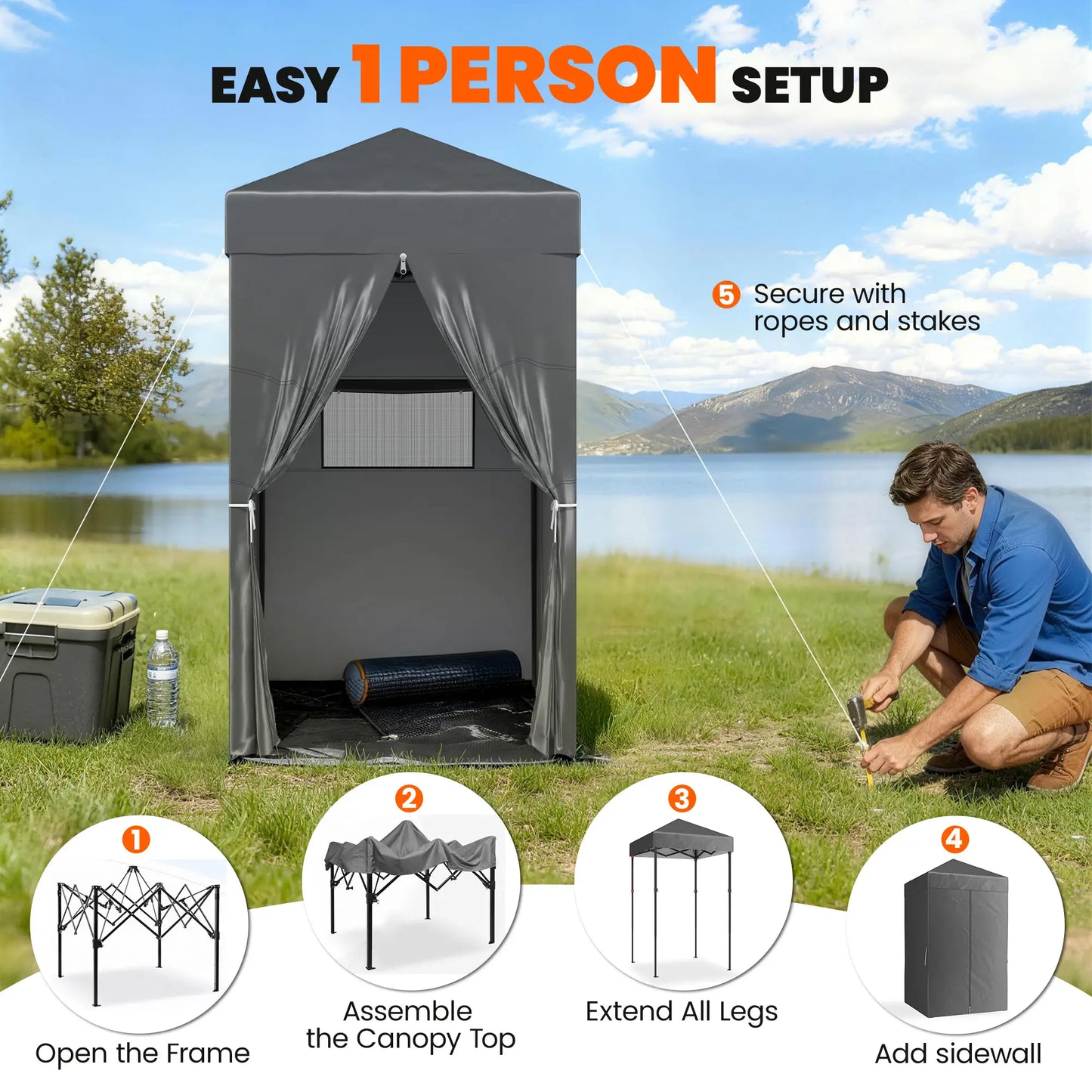 4x4 ft Pop Up Canopy Tent, UPF 50+ Changing Room, Dark Grey Pop Up Canopies at Gallery Canada