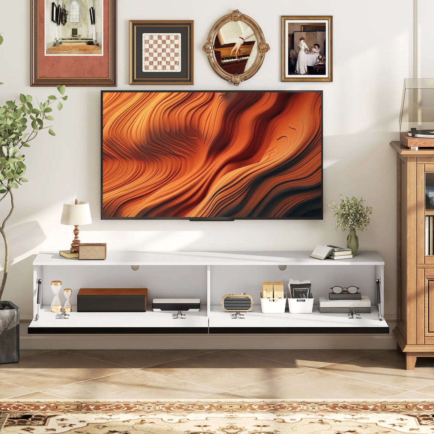 Wall Mounted TV Stand, Floating Cabinet, For TVs Up To 80", White TV Stands at Gallery Canada