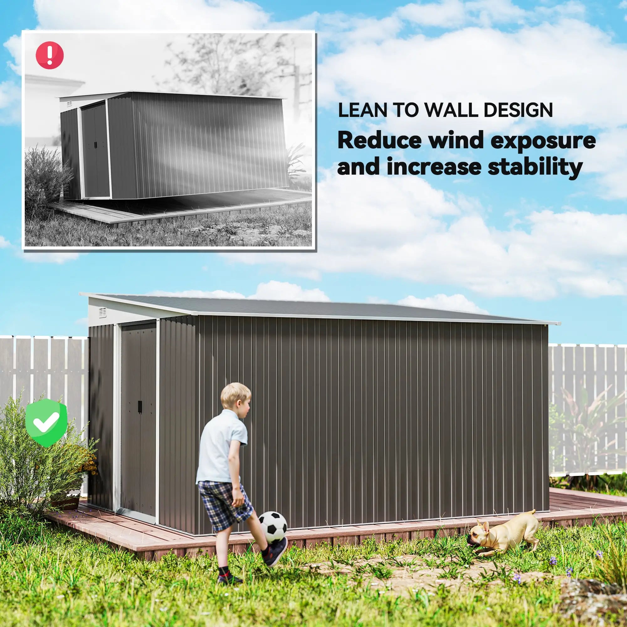 11' x 9' Steel Garden Storage Shed, Outdoor Metal Tool House, Grey Sheds at Gallery Canada