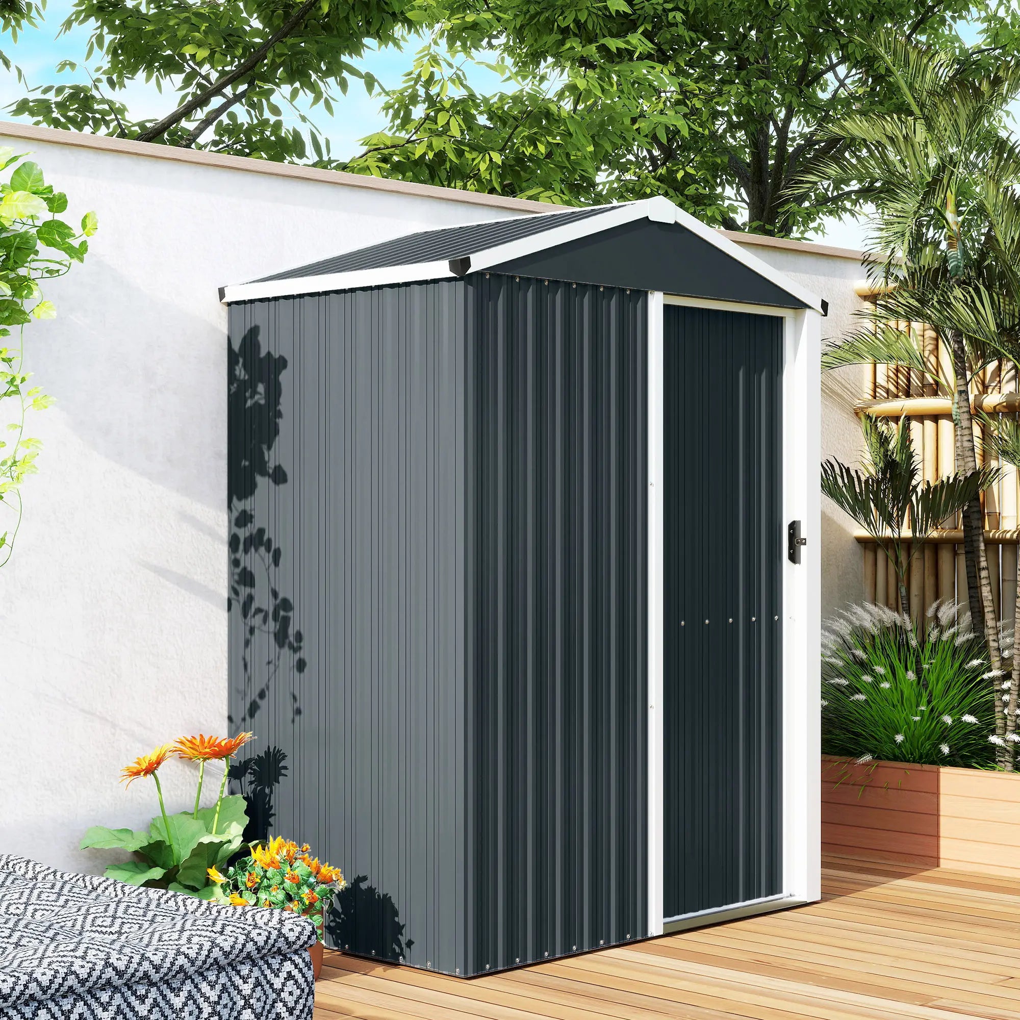 4.5 x 3ft Metal Garden Shed, Waterproof, Lockable Door, Dark Grey Sheds at Gallery Canada