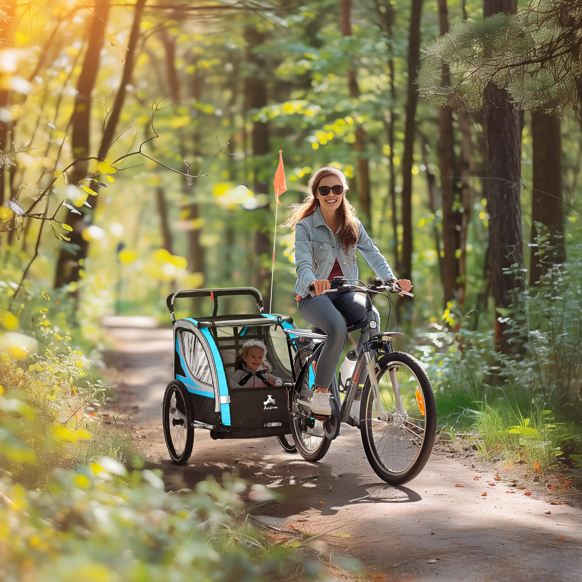 3-In-1 Bike Trailer, 2 Seats, 5-Point Harness, Storage, Blue Kids Bike Trailers at Gallery Canada