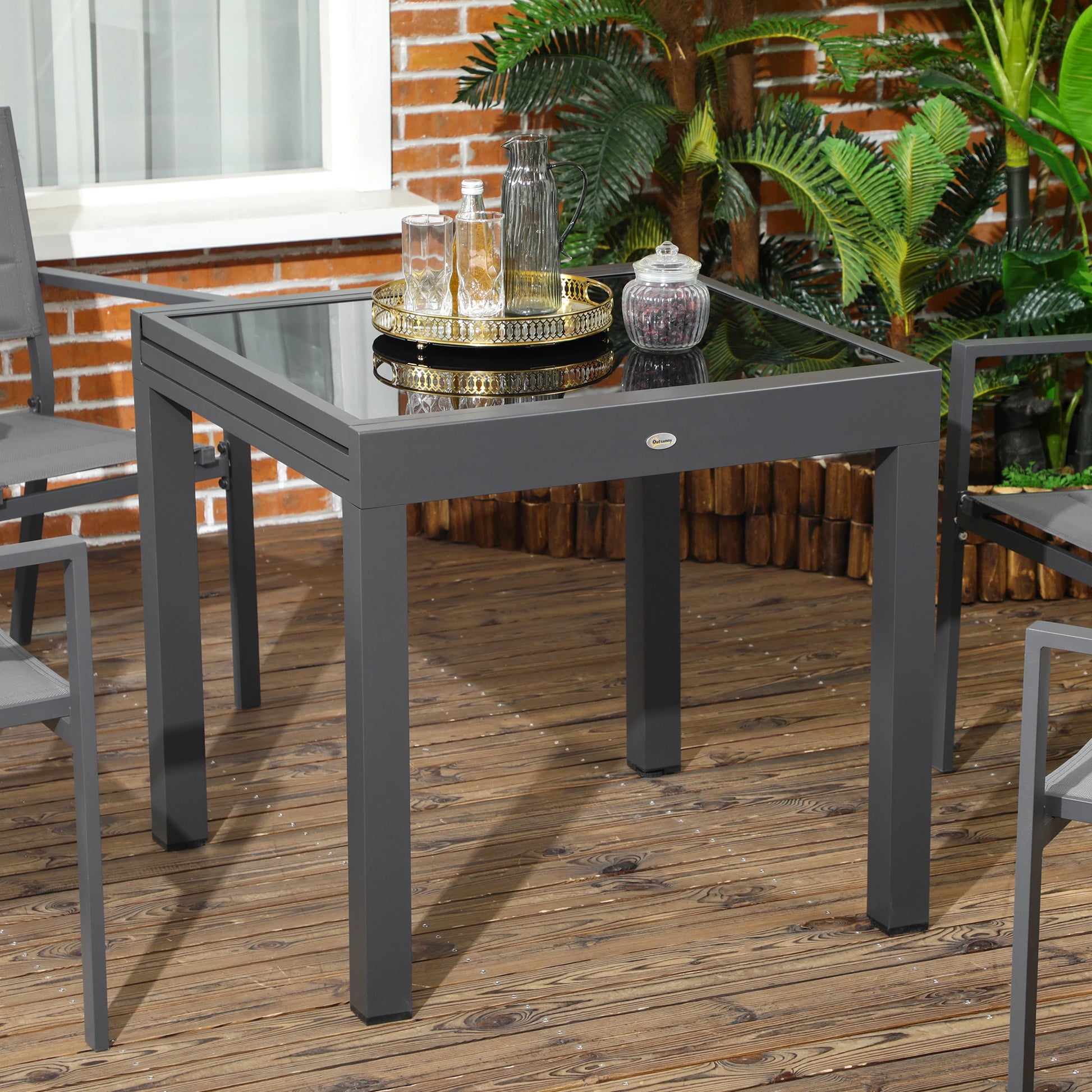 63" Extendable Outdoor Dining Table, Aluminum Frame, Tempered Glass, Black Patio Dinning Tables at Gallery Canada