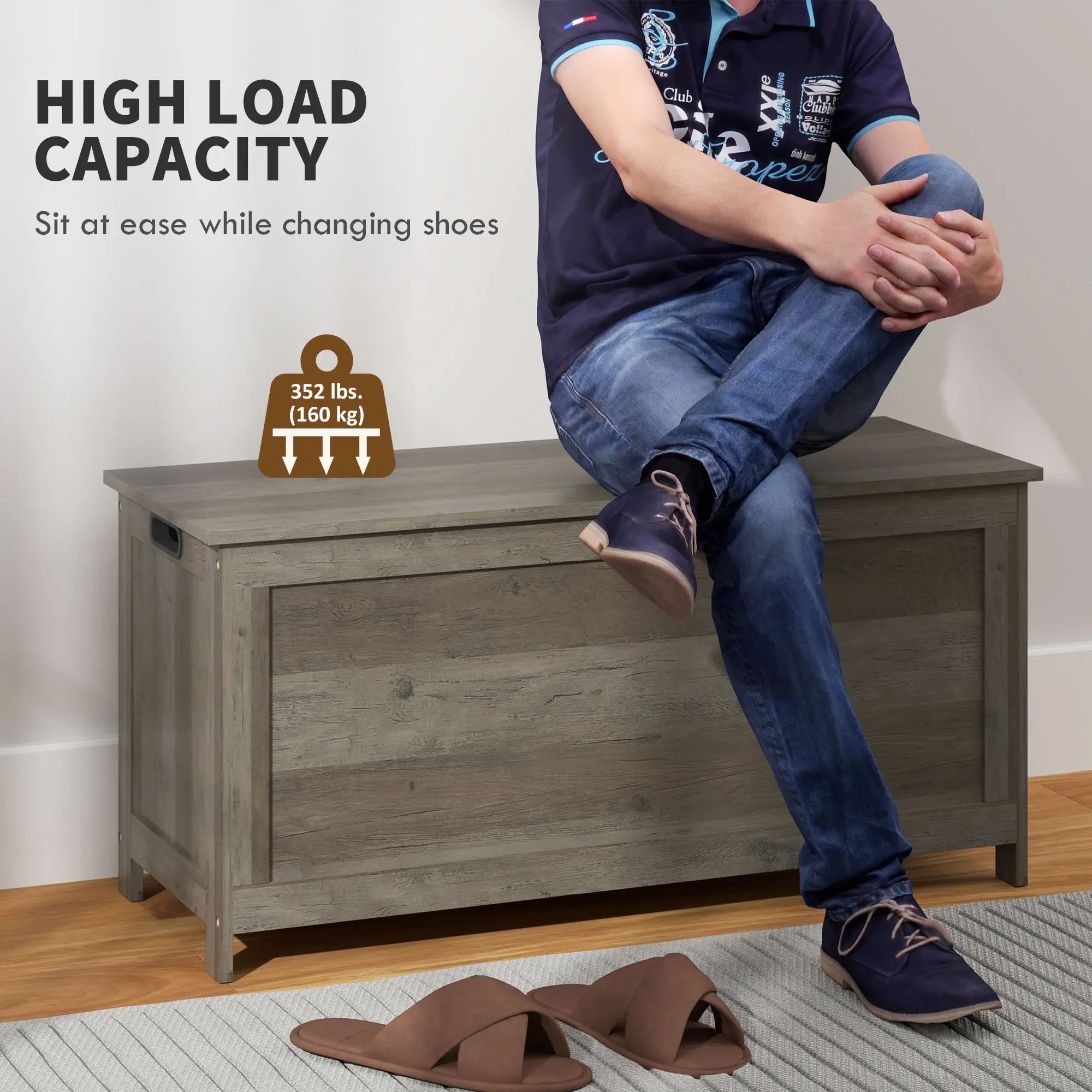 Storage Trunk, Entryway Bench with Side Handles, Distressed, Grey Storage Cabinets at Gallery Canada