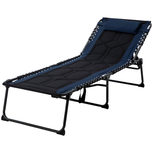 Folding Chaise Lounge Chair with 5-level Reclining Back, Outdoor Tanning Lounger with Padded Seat, Side Pocket, Headrest, for Beach, Patio, Blue - Gallery Canada