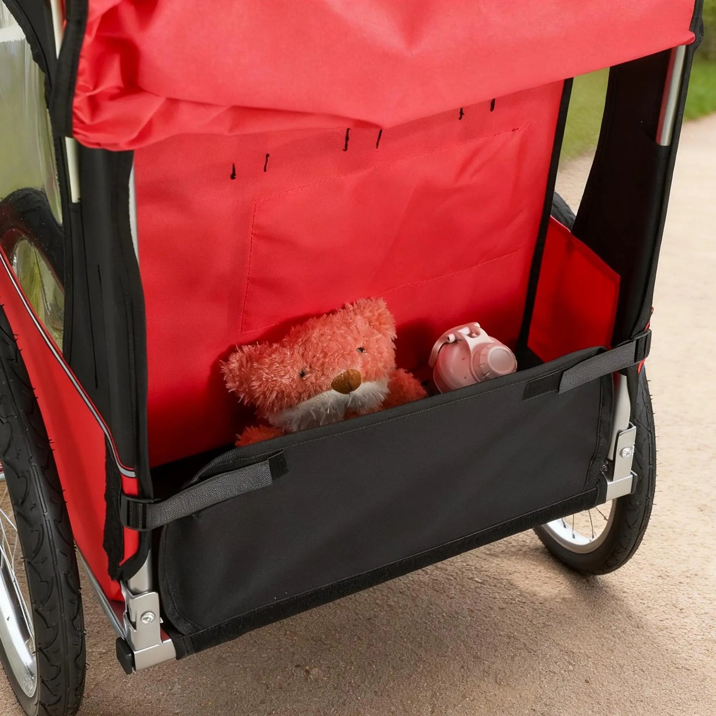 2-Seat Child Bike Trailer, Steel Frame, 5-Point Harness, Red