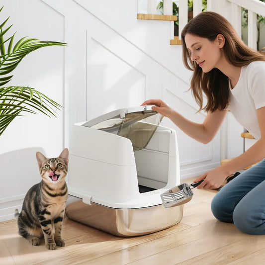 Large Stainless Steel Litter Box, Enclosed Metal Cat Litter Tray Cat Litter Box Enclosures White at Gallery Canada