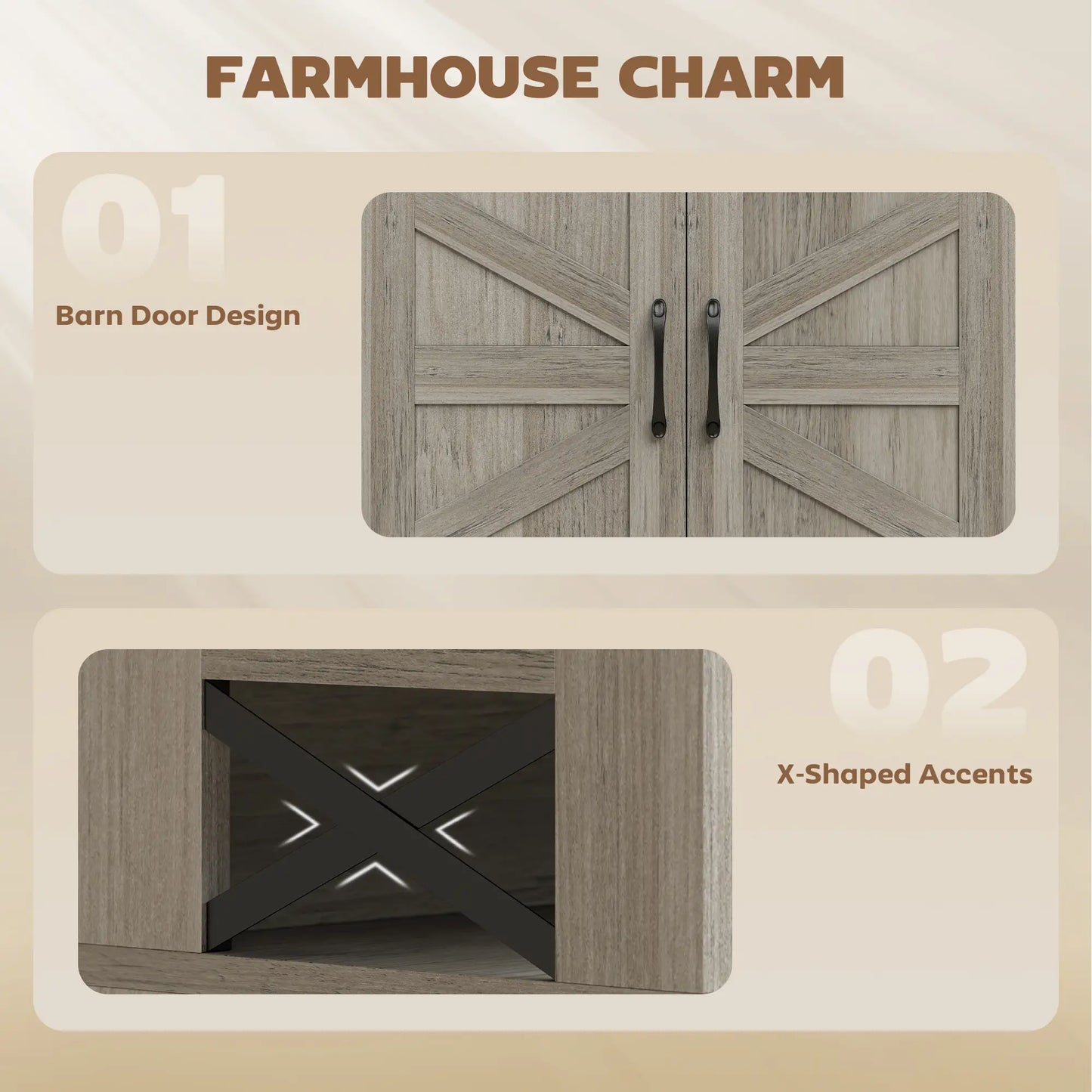 Grey Sideboard, Buffet Cabinet With 4 Barn Doors, 3 Drawers, Grey